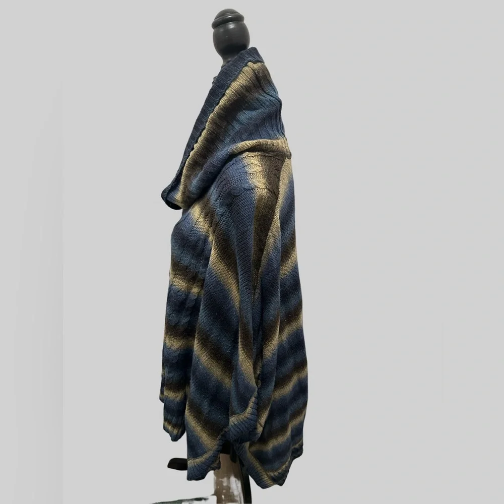 Striped Cowl Neck Sweater - Blue and Brown - Picture 9 of 15